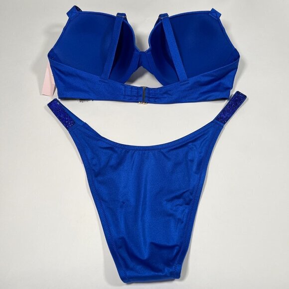 Victoria Secret 40C XL SEXY TEE Push Up Bikini Top Bottom Set Shine Strap Blue - Picture 2 of 8